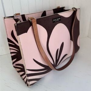 Vintage, Kate Spade, Hibiscus, Floral, Pink and Brown, Tote, Handbag, Y2K, Purse